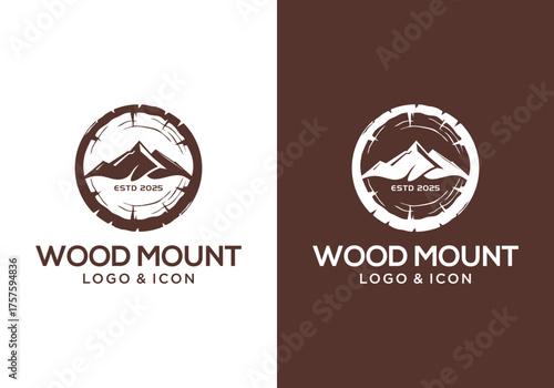 mountain logo icon vector design with wood