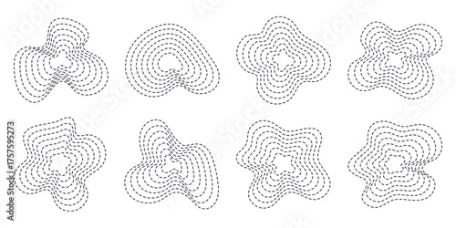 Vector dotted growth forms. Circular dot-based shapes with organic curves and grid-like rhythm. Abstract structure concept for diagrams, expansion, motion or evolution. Isolated on white background.