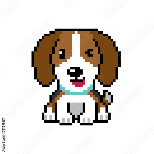 Pixel art a cute beagle dog vector in retro style