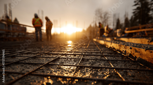 Wallpaper Mural Construction site and construction workers in the early morning Torontodigital.ca