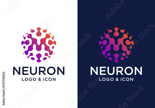 Neuron M logo icon vector design, molecular technology logo vector icon