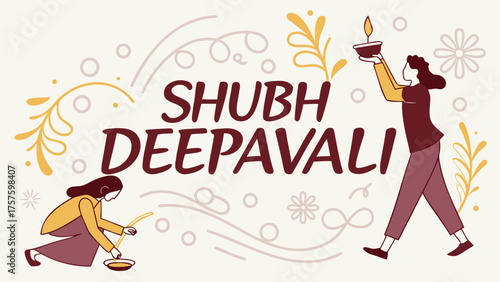 Celebrate Shubh Deepavali with vibrant festive illustrations for holiday greetings and cultural events, perfect for event promotions and social media posts