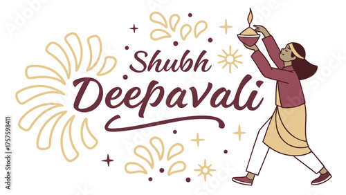 Celebrate Shubh Deepavali with this elegant design, perfect for greeting cards, social media posts, and festive promotions, bringing warmth and light