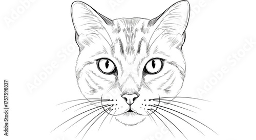 Detailed Cat Face Portrait Line Art Sketch Vector