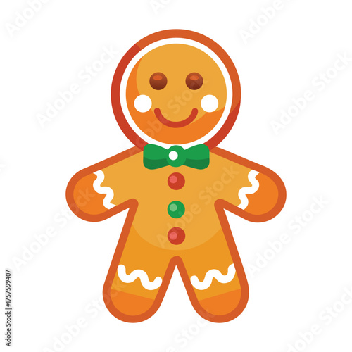 Cheerful gingerbread man cookie festive icing green bow tie holiday treat