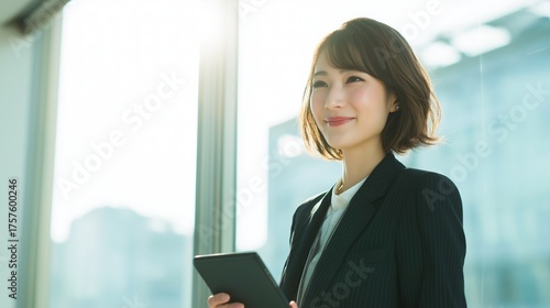タブレットを持って仕事をする女性
