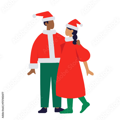 Vector flat design, a couple wearing Christmas costumes