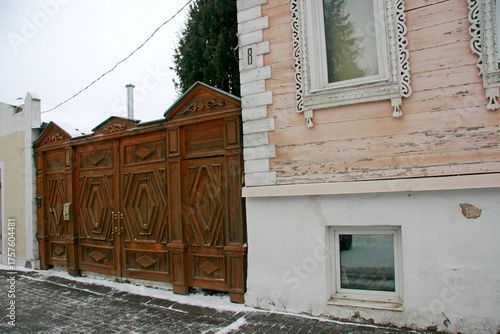 wooden carved fence on an old estate in an old Russian town