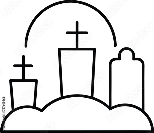 graveyard with tombstones and crosses illustration on transparent background