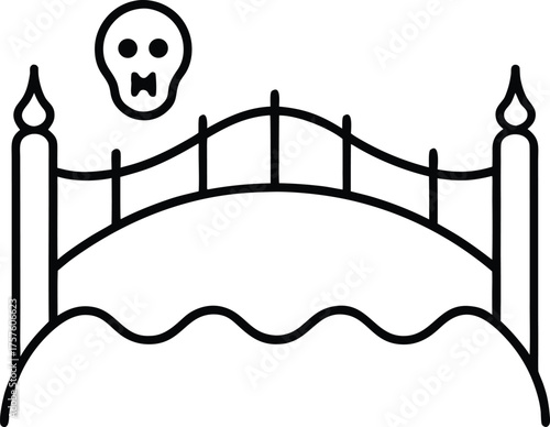haunted bridge over river illustration on transparent background