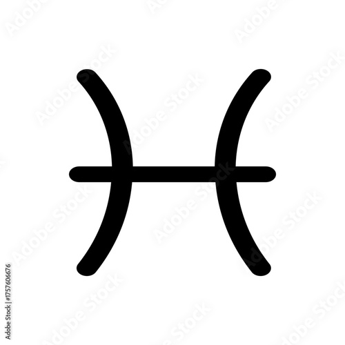 Illustration of the pisces zodiac sign with two curved lines connected by a horizontal line in black color