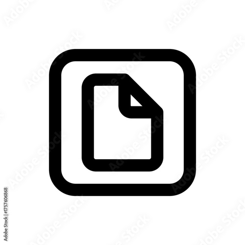 A modern icon of a document inside a rounded square shape with bold lines and a folded upper corner design