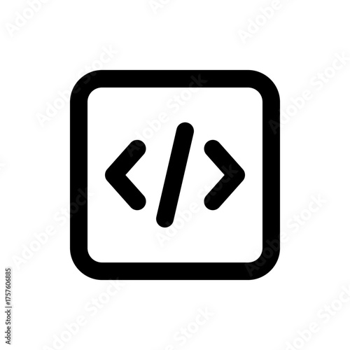 Black square containing angled brackets separated by a forward slash representing coding and programming icon