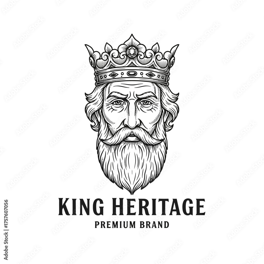 Fototapeta premium Majestic King Heritage Logo Depicting Regal Authority and Premium Brand.