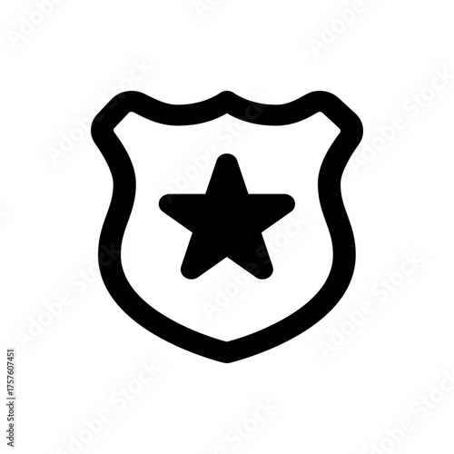 Illustration of a black and white police badge with a star in the center on a white background image