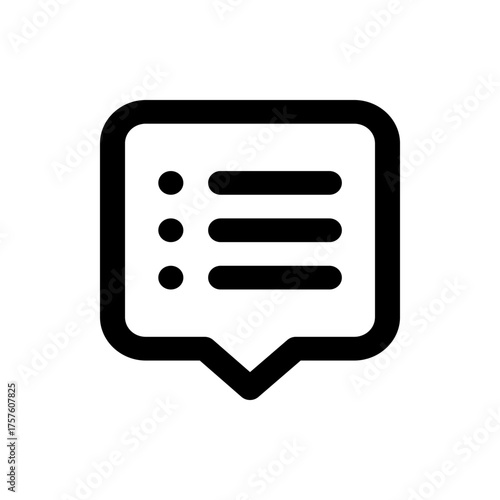 Black speech bubble with rounded corners containing three horizontal lines and three circles on the left