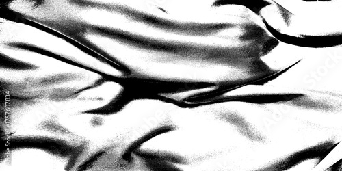 Closeup of textured black and white fabric folds or crumpled material, showcasing intricate patterns and deep shadows with a sense of depth and volume isolated on transparent background