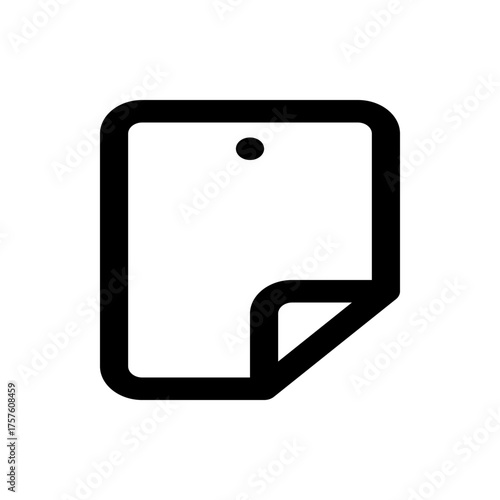 A simple black and white icon of a document with a curled corner and a hole at the top center edge