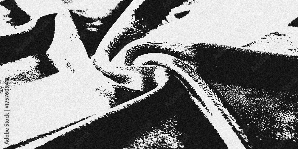 Obraz premium Abstract black and white textured fabric swirl with a grainy effect, creating a dynamic and artistic composition with high contrast isolated on transparent background
