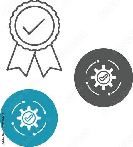 Approved or certified medal icon. Certified badge. Approval check symbol collection - stock vector. Approval check big icon set. Verified, certified, medal, correct mark, award ribbon, badge, quality