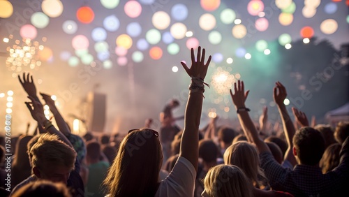 Wallpaper Mural Crowd of people enjoying a music festival with lights and raised hands at night Torontodigital.ca