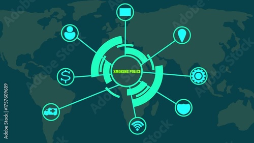 Global Smoking Police Network Concept with World Map Background anti-smoking public health