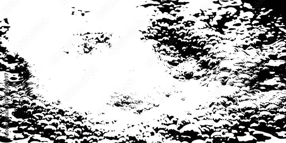 Naklejka premium Abstract black and white speckled pattern with irregular shapes on a transparent background