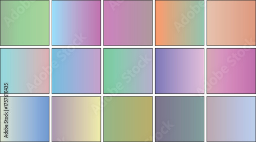 Collection of colorful gradient squares showcasing vibrant transitions and smooth blending