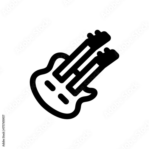 Illustration of a double neck guitar with a white body and black outline on a plain white background