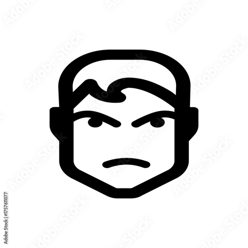 Illustration of a stylized man's face with an angry expression, featuring thick black lines and simple design