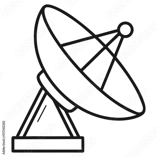 Simple line art icon of a satellite dish antenna on a stand.