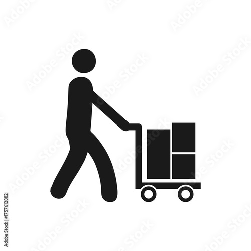 Worker Pushing Hand Truck with Boxes Icon