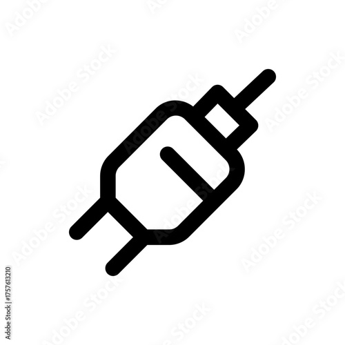 Illustration of a black outline connector with two prongs and a cable attached to a rectangular body