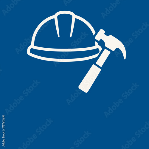 helmet with a hammer color icon banner vector illustration