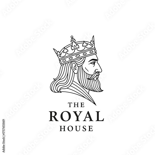 Royal King Profile with Crown and Beard Depicting Regal Authority and Power.