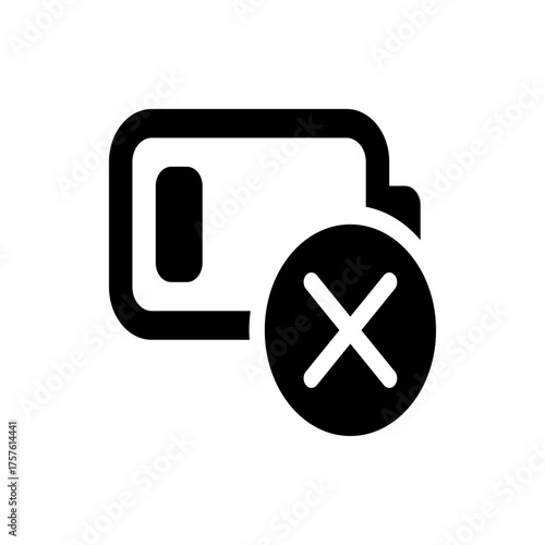 Illustration of a low battery icon with a cross symbol indicating a problem or disconnection issue present 100