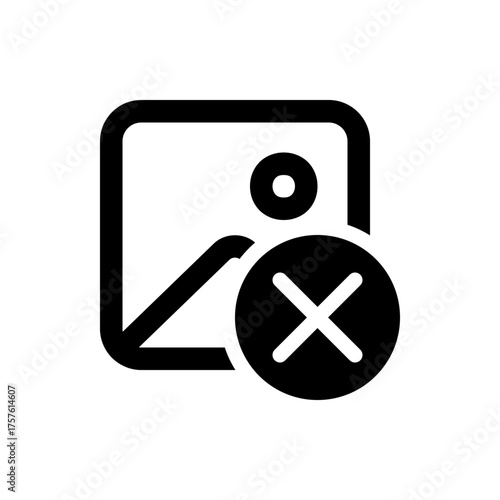 Picture with a landscape and a circle with an x over it indicating deletion or removal of the image icon