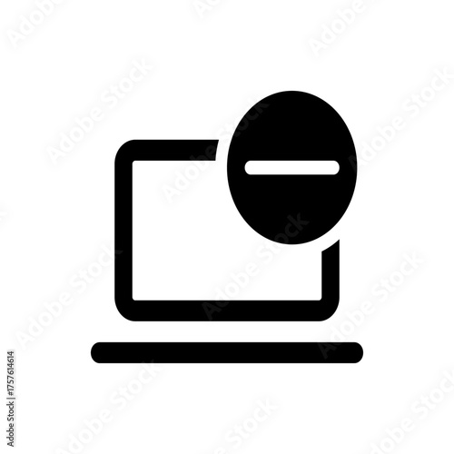 Laptop icon with a minus sign inside a circle indicating removal or deletion on a white background view