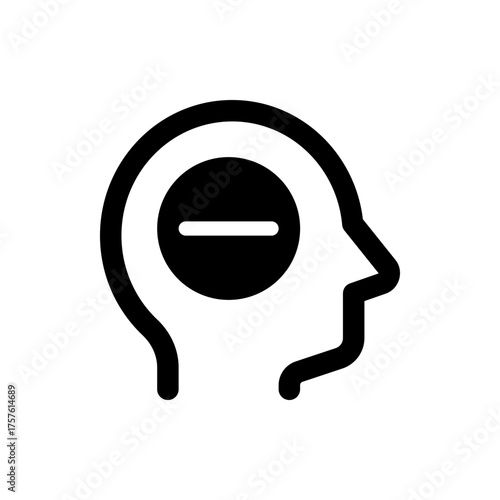 Silhouette of a head with a circle and horizontal line inside representing deletion or removal of thought idea