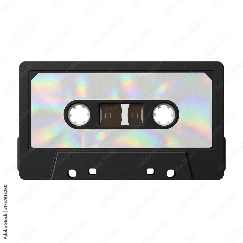 Naklejka premium Black cassette tape with holographic iridescent label