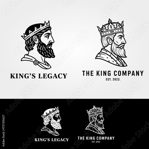 Vintage King Logos with Crowns and Beards.