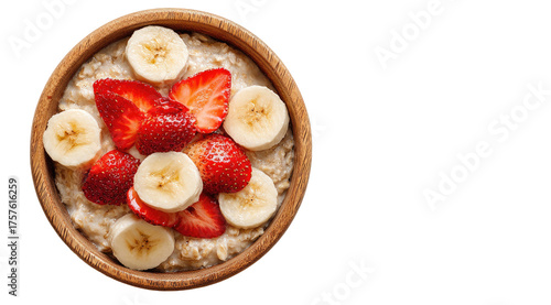 Oatmeal topped with fresh strawberries and bananas