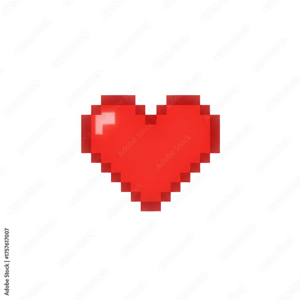 Fototapeta premium Bright red pixel art heart icon for games