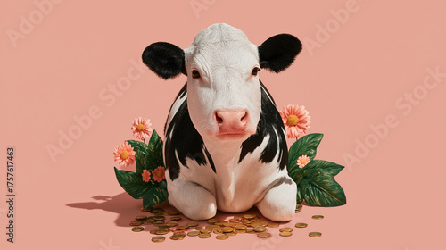 Dairy Delight: A serene moment featuring a lovely, docile cow seated amongst the vibrant bloom of flowers.