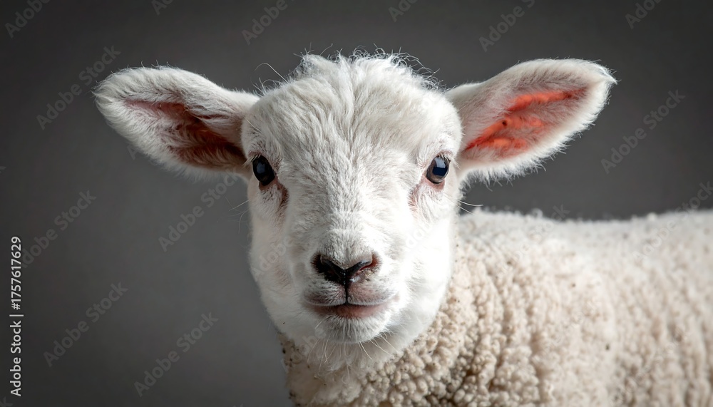 Fototapeta premium A close-up studio portrait of a curious, fluffy lamb