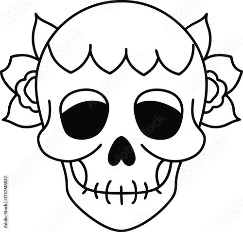 Skull with roses and thorns illustration on transparent background