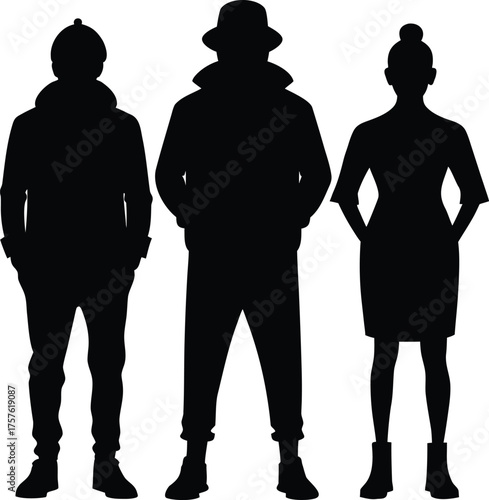 Urban Street Fashion Silhouette Set In Trendy Look  Vector silhouette