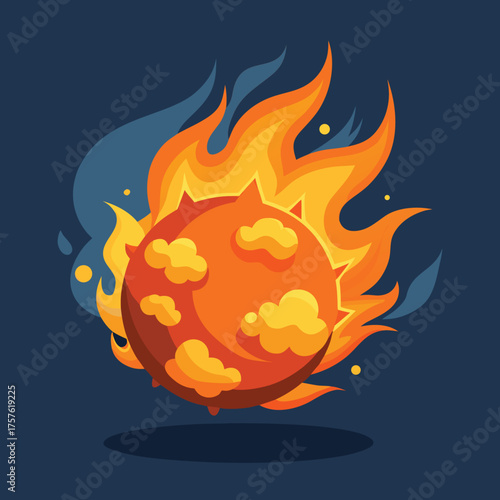 Vibrant burning fireball with swirling smoke and radiant glow a dynamic energy explosion illustration