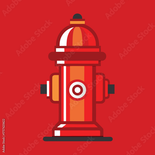Bold red flat style fire hydrant icon for emergency services and safety designs