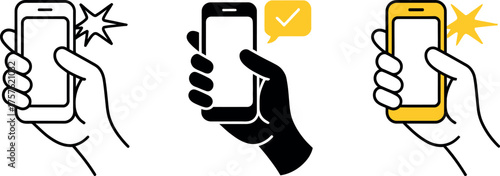 Hands holding smartphones with different function alerts and notifications for applications and mobile usage